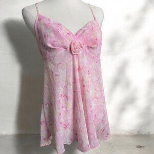 Vintage Linda Floral Pink Womens chemise slip M coquette fairy feminine